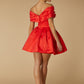 Jarlo Belle Bardot Red Mini Dress with Voluminous Tulle Skirt