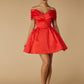 Jarlo Belle Bardot Red Mini Dress with Voluminous Tulle Skirt
