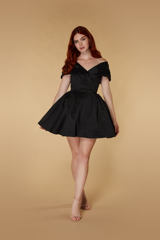 Jarlo black bardot mini dress with tulle skirt