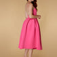 Jarlo Pearl puff skirt pink scuba midi dress with open back