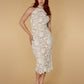Jarlo Ri high neck ivory lace midi dress with open back