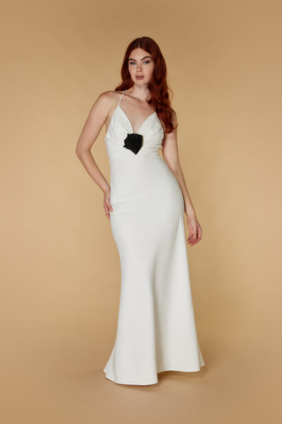 Jarlo's Ariel V Neck Maxi Dress with Contrasting Corsage in Ivory – Jarlo  London