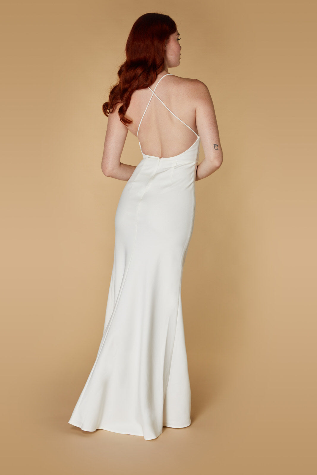 Jarlo white fishtail maxi dress with cross back strap detail