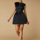 Jarlo Soph A-Line Black Satin Mini Dress with V Back