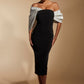 Ava Off Shoulder Midi Dress with Sculpted Monochrome Detail