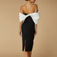 Jarlo Ava Off Shoulder Black Midi Dress with Sculpted Monochrome Detail