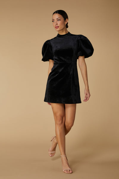 Jarlo's Eden Velvet Puff Sleeve Mini Dress with Open Back in Black – Jarlo London