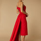 Jarlo Greer Off Shoulder Red Midi Dress with Drape Detail