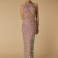 Jarlo Yolanda High Neck Champagne Sequin Maxi Dress with Back Strap Detail