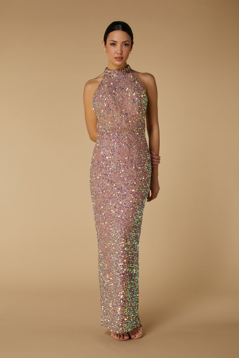 Yolanda High Neck Sequin Maxi Dress with Back Strap Detail Yolanda High Neck Sequin Maxi Dress with Back Strap Detail