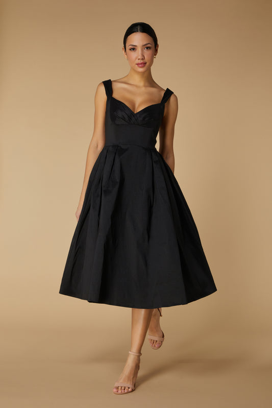 Jarlo Rene A-Line Black Midi Dress with Sweetheart Neckline