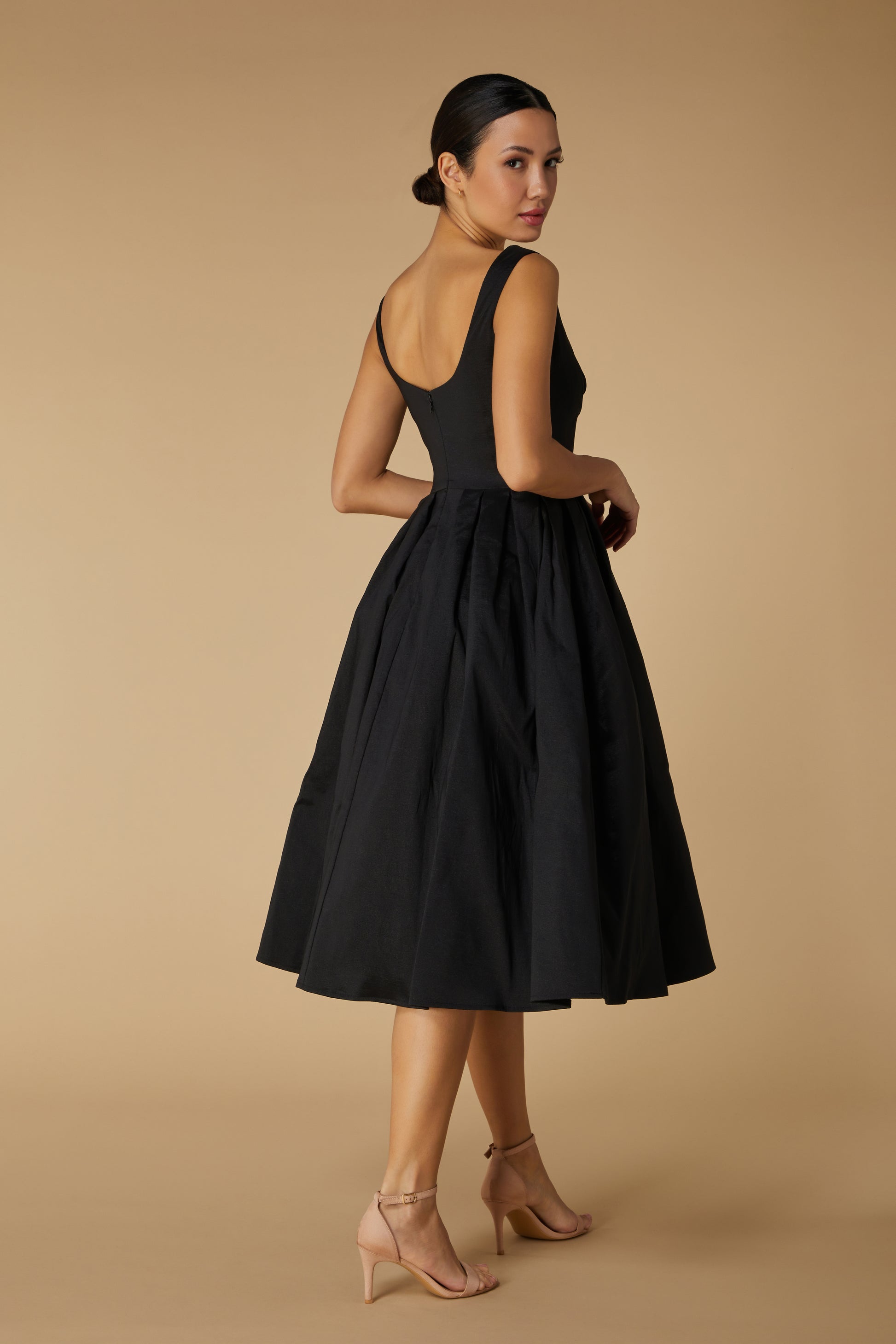 Jarlo Rene A-Line Black Midi Dress with Sweetheart Neckline