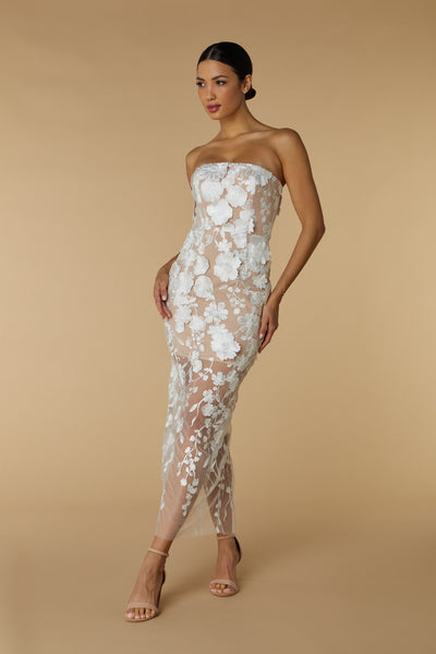 jarlo floral maxi dress Jarlo's Willow 3D Lace Strapless Midi Dress in Ivory – Jarlo London