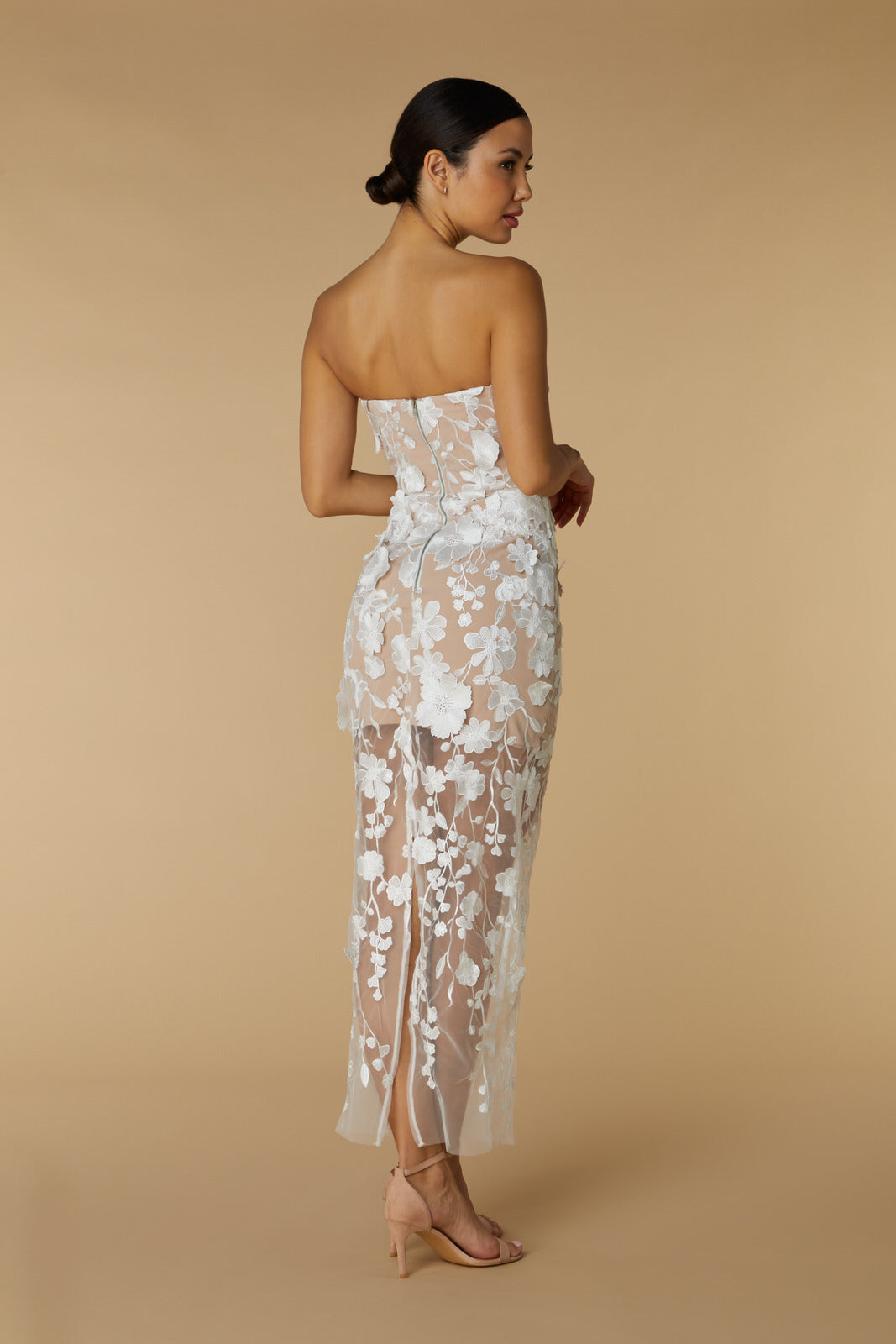 Jarlo's Willow 3D Lace Strapless Midi Dress in Ivory – Jarlo London