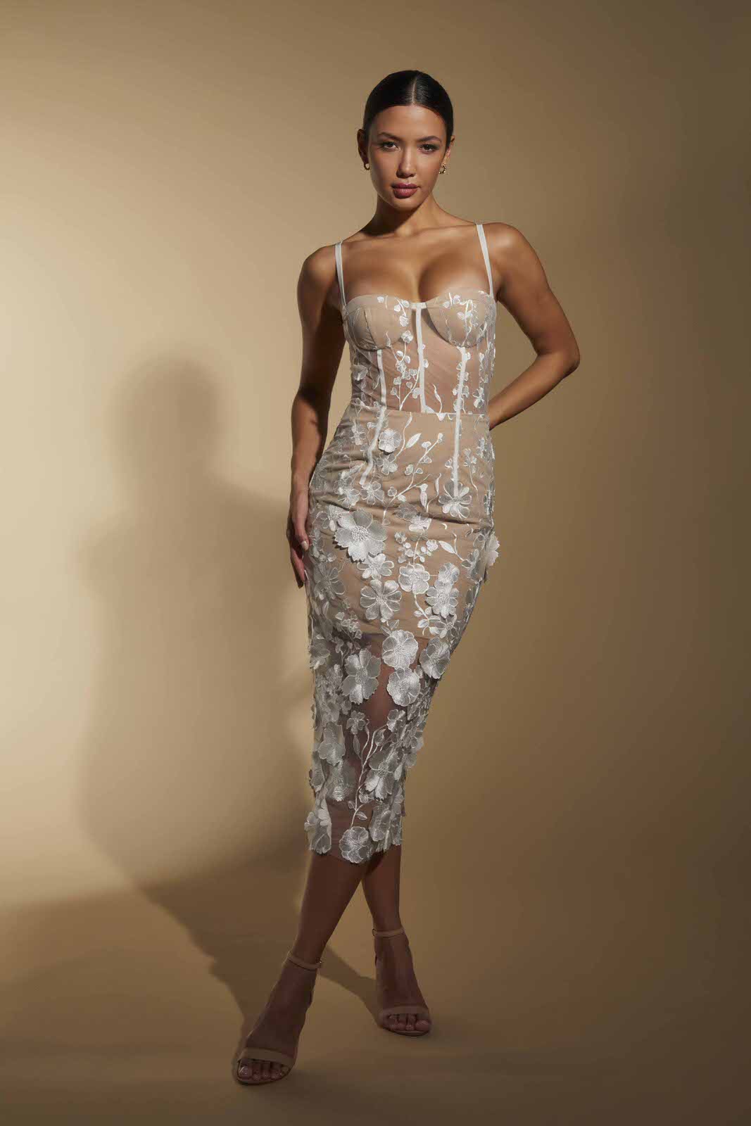 Mila Corset All Over Lace Midi Dress
