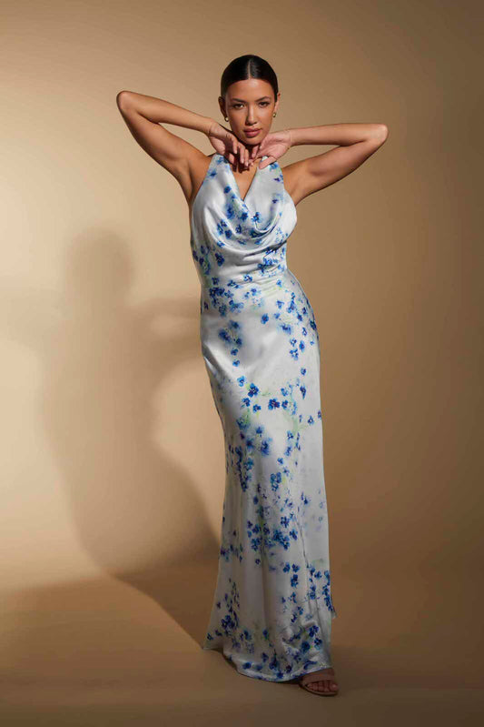 Noelle Cowl Front Print Maxi Dress