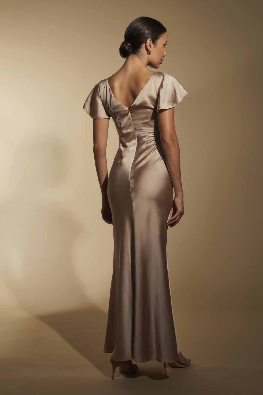 Isla Empire Line Satin Maxi Dress with Bell Sleeves