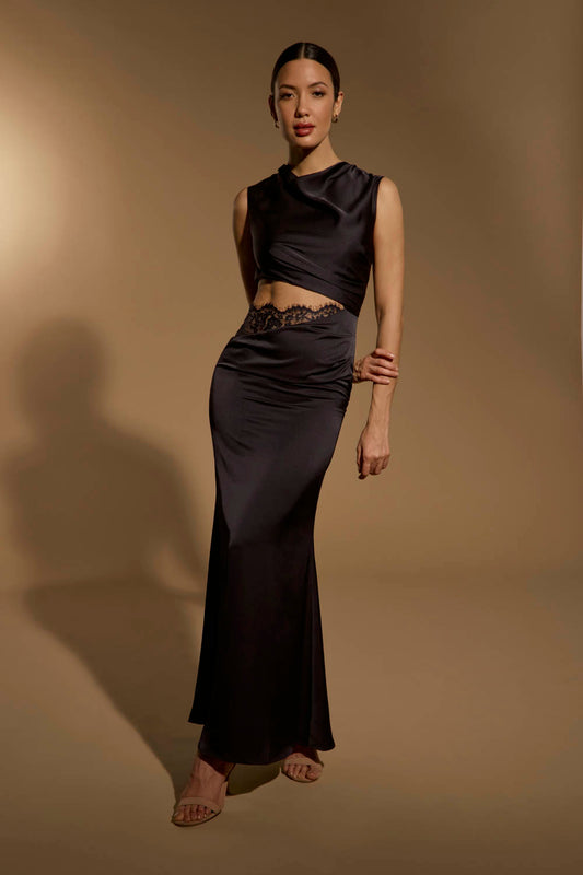 Naomi Satin Maxi Dress with Waist Cut Out Detail