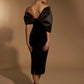 Iris Off Shoulder Velvet Midi Dress with Sculpted Sleeve Detail