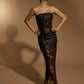 Alice Strapless Midi Dress in Floral 3D Lace