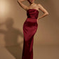 Kylie Strapless Satin Maxi Dress with Corsage Detail