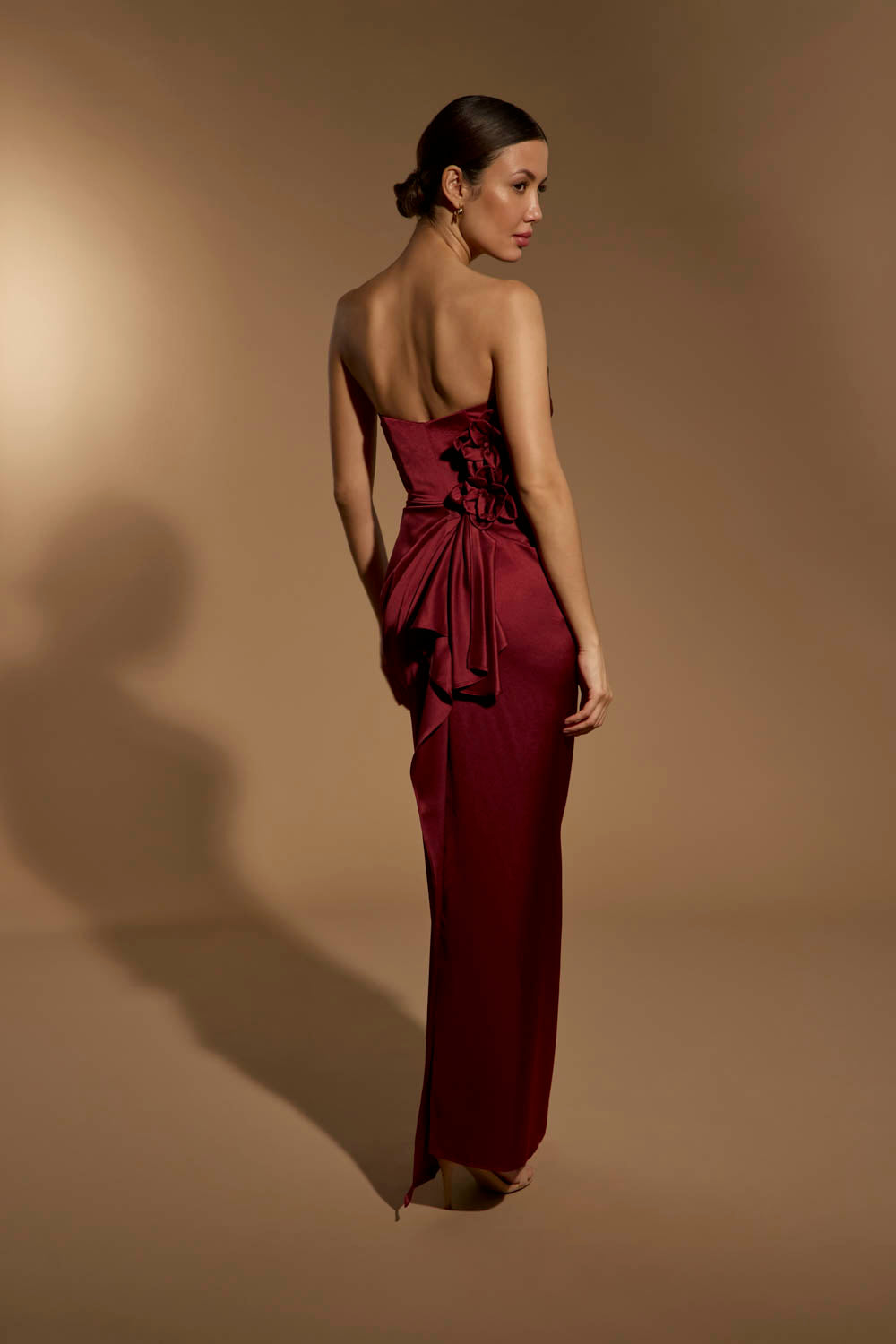 Kylie Strapless Satin Maxi Dress with Corsage Detail
