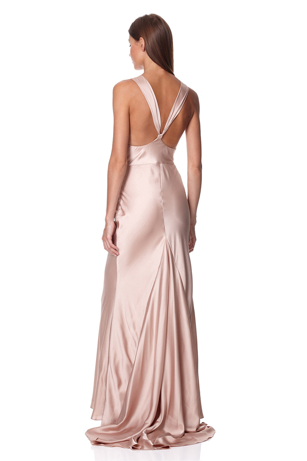 Jarlo Mika cowl front nude satin maxi dress with strap back detail