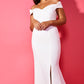 Jarlo ivory bardot fishtail maxi dress with thigh split and train