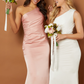 Jarlo Levi one shoulder pink satin maxi dress with pleat detail