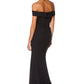 Jarlo black bardot fishtail maxi dress with thigh split and train