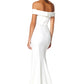 Jarlo ivory bardot fishtail maxi dress with thigh split and train