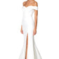 Jarlo ivory bardot fishtail maxi dress with thigh split and train