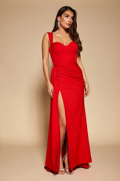 Jarlo's Melody Sweetheart Neckline Fishtail Maxi Dress in Red Jarlo London Jarlo's Melody Sweetheart Neckline Fishtail Maxi Dress in Red Jarlo London