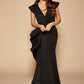 Jarlo black v-neck fishtail maxi dress with hip drape