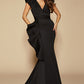 Jarlo black v-neck fishtail maxi dress with hip drape