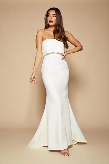 Jarlo ivory strapless maxi dress with bust overlay