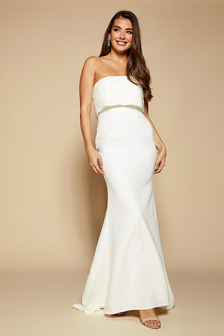 Jarlo ivory strapless maxi dress with bust overlay