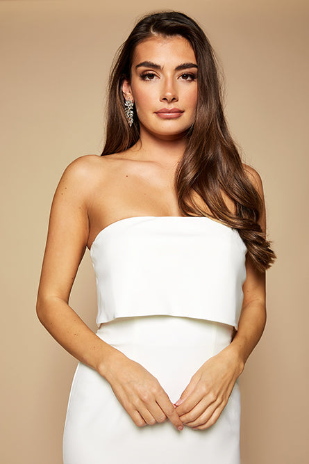 jarlo bandeau overlay maxi dress Jarlo Wedding Overlay Maxi Dress with Fishtail Oversized Bow Back Size 4 UK 8