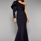 Jarlo Lexy one shoulder puff long sleeve navy scuba maxi dress