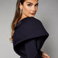 Jarlo Lexy one shoulder puff long sleeve navy scuba maxi dress