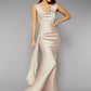 Jarlo Gabriella nude satin fishtail maxi dress with cowl neckline an open back