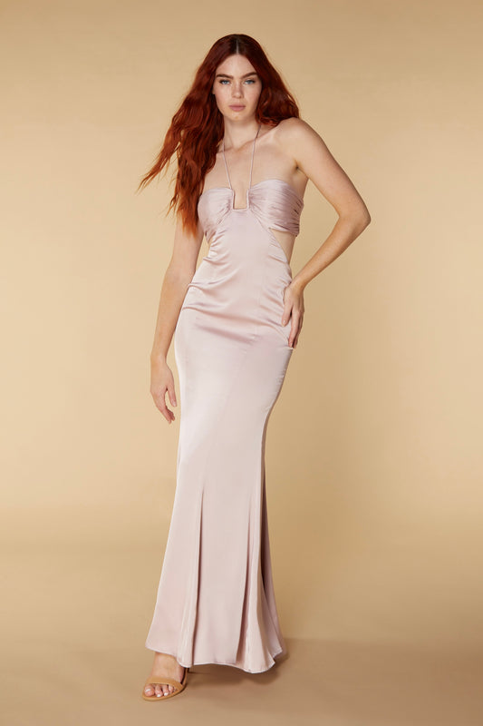 Jarlo pink satin maxi dress with cut out detail