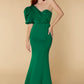 Jarlo Genevieve one shoulder puff sleeve green scuba maxi dress