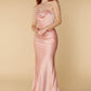 Jarlo Juni one shoulder pink satin maxi with cowl neck