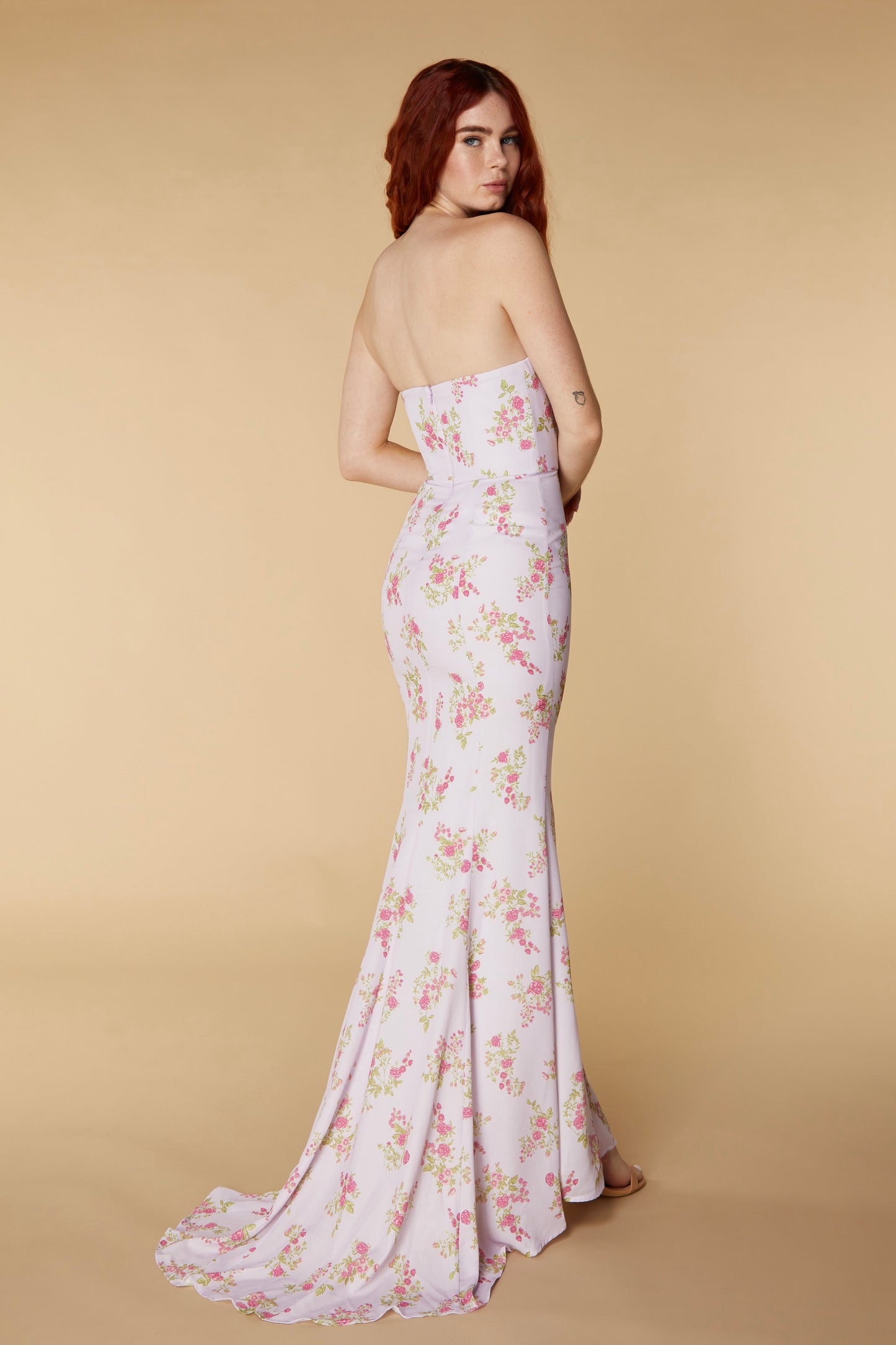 Jarlo Lilac Strapless Floral Print Maxi with Train