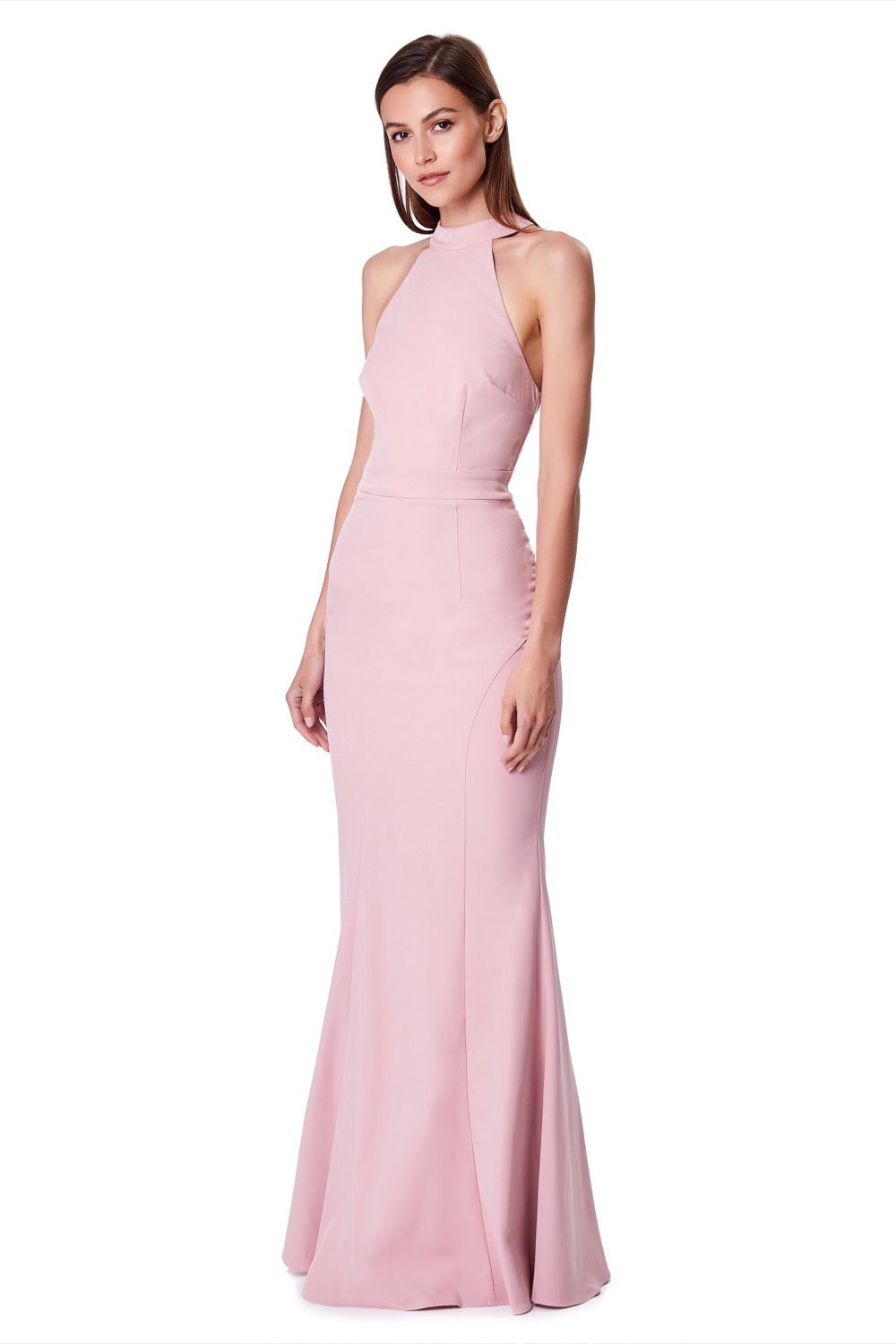 Jarlo pink halter neck fishtail maxi dress