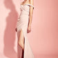 Jarlo pink bardot fishtail maxi dress with thigh split and button back