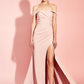 Jarlo pink bardot fishtail maxi dress with thigh split and button back