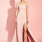 Bluebell Bardot Maxi Dress With Thigh Split And Button Back