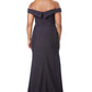 Jarlo black bardot fishtail maxi dress with thigh split and train